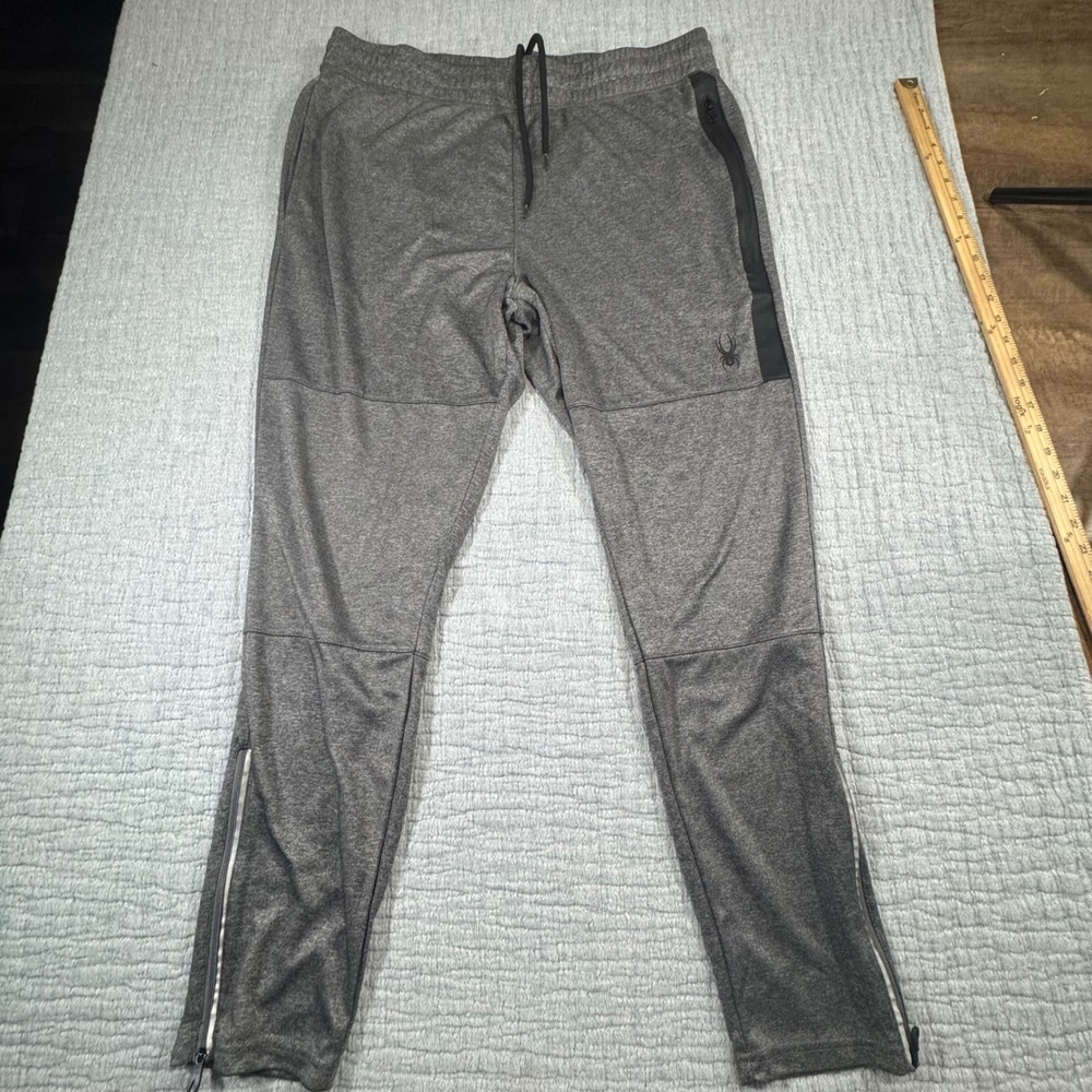 EUC Spyder Active Zip Leg Jogger Pants Mens XL Gray Stretch Drawstring 30 Inseam
